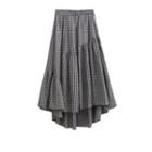 Plaid Irregular Hem A-line Midi Skirt Plaid - Black & White - One Size