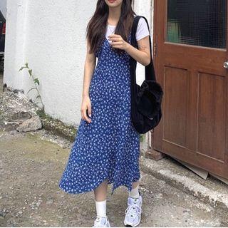 Floral Print Sleeveless Dress / Plain Short Sleeve T-shirt