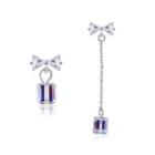 925 Sterling Silver Bow Earrings With Austrian Element Crystal Silver - One Size