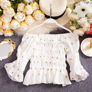 Floral Ruffle Trim Off-shoulder Cropped Blouse