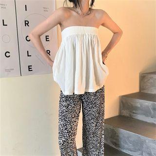 Strapless Top / Leopard Print Wide Leg Pants