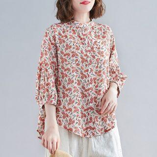 Puff-sleeve Floral Print Cheongsam Top