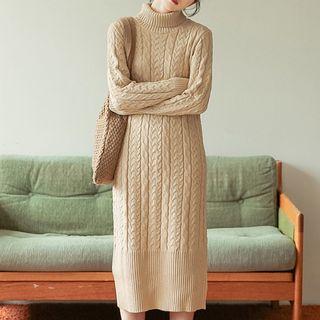 Long-sleeve Cable Knit Midi Sweater Dress