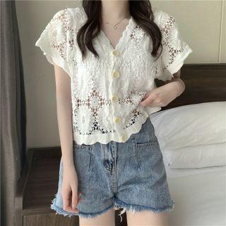 Short Sleeve Jacquard Lace Cardigan