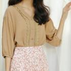 Crochet Trim 3/4 Sleeve Top