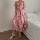 Off-shoulder Floral Midi Corset Dress