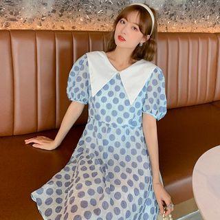 Short-sleeve Peter Pan-collar Dotted Dress