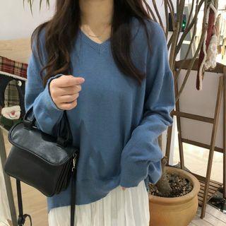 V Neck Long-sleeve Knit Top