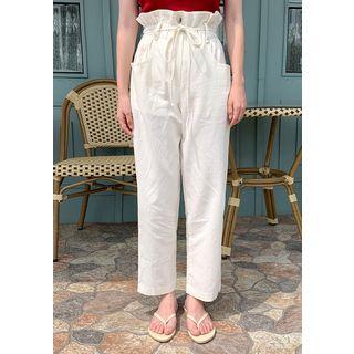Paperbag-waist Line Blend Baggy Pants