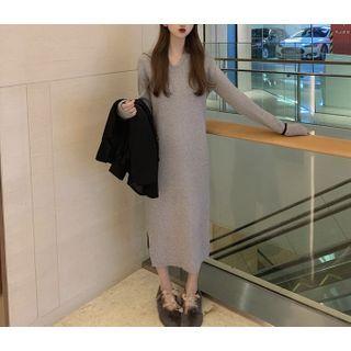 Long-sleeve Hooded Knit Midi Dress