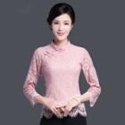 3/4-sleeve Chinese Style Button Lace Top
