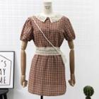 Set: Lace-collar Plaid Blouse + A-line Skirt