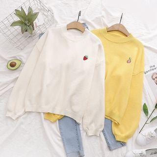 Fruit Embroidered Long-sleeve Knit Top (various Design)