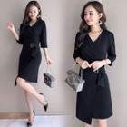 Elbow Sleeve V-neck Wrapped Dress