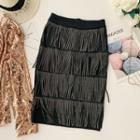 Rhinestone Fringed H-line Skirt