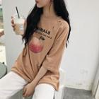 Short-sleeve Peach Print Ripped T-shirt