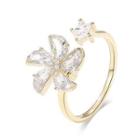 Flower Rhinestone Alloy Open Ring Gold - One Size