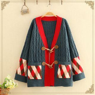 Color-block Printed Knitted Cardigan