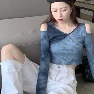 Off Shoulder Tie-dye Long-sleeve Top As Shown In Figure - One Size
