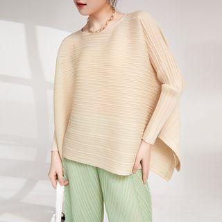 Long-sleeve Slit Top Almond - One Size