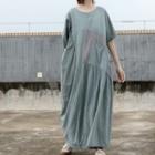 Short-sleeve Pocket Detail Maxi Shift Dress Blue - One Size