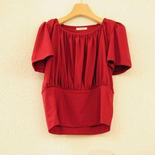 Round-neck Ruched Short-sleeve Blouse