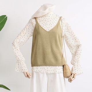 Lightweight Dotted Chiffon Blouse Almond - One Size