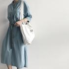 Mandarin-collar 3/4-sleeve Shirtdress