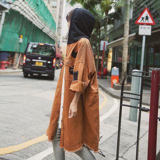 Oversize Ripped Contrast Hood Denim Jacket