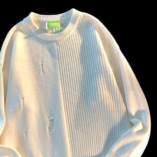 Paneled Distressed Sweater