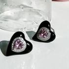Heart Rhinestone Alloy Earring 1 Pair - Pink & Black - One Size