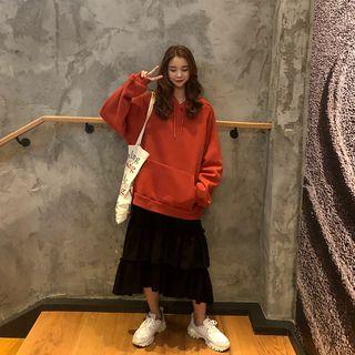 Plain Hoodie / Midi A-line Layered Skirt