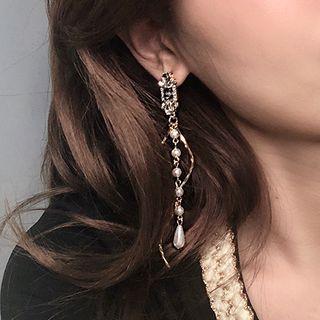 Wavy Earring 1 Pair - Ac2645 - Black Rhinestone - Gold & Silver - One Size