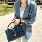 Padded-shoulder Welt-pocket Ramie Blazer