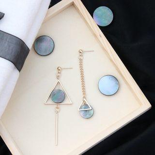 Non-matching Scallop Disc Triangle & Bar Dangle Earring