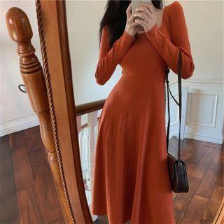 Square Neck Plain Knit Dress