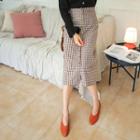 Buttoned Plaid A-line Midi Skirt