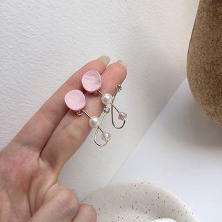 Faux Pearl Faux Crystal Irregular Disc Dangle Earring