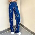 Smile Face Print Straight Cut Jeans