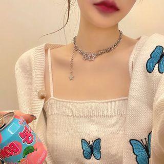 Star Rhinestone Stainless Steel Choker Silver - One Size