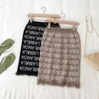 Fray Hem Lettering Straight-cut Knit Skirt
