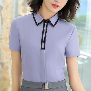 Short-sleeve Collared Top / Mini Pencil Skirt