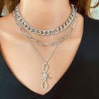 Layered Necklace 1 Pc - Layers - Silver - One Size