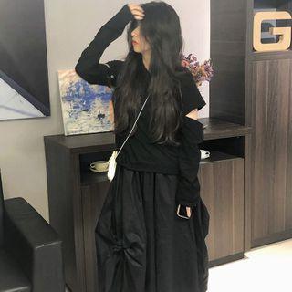Removable Sleeve Two-way T-shirt Black - One Size