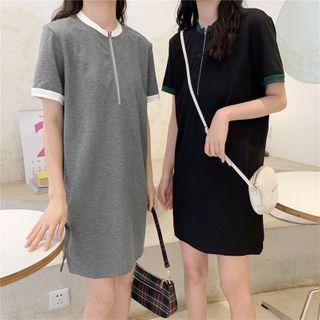 Short-sleeve Half-zip Mini T-shirt Dress