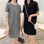 Short-sleeve Half-zip Mini T-shirt Dress