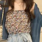 Open-front Cardigan / Floral Print Camisole Top