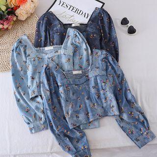 Floral Print Denim Blouse