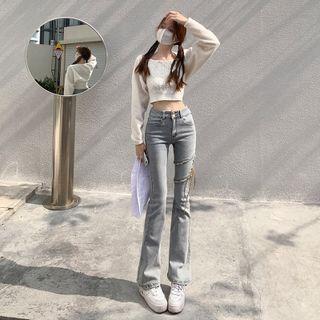 High Waist Lace-up Bootcut Jeans (various Designs)