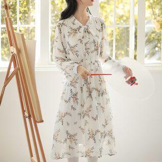 Long-sleeve Bow Floral Dress
